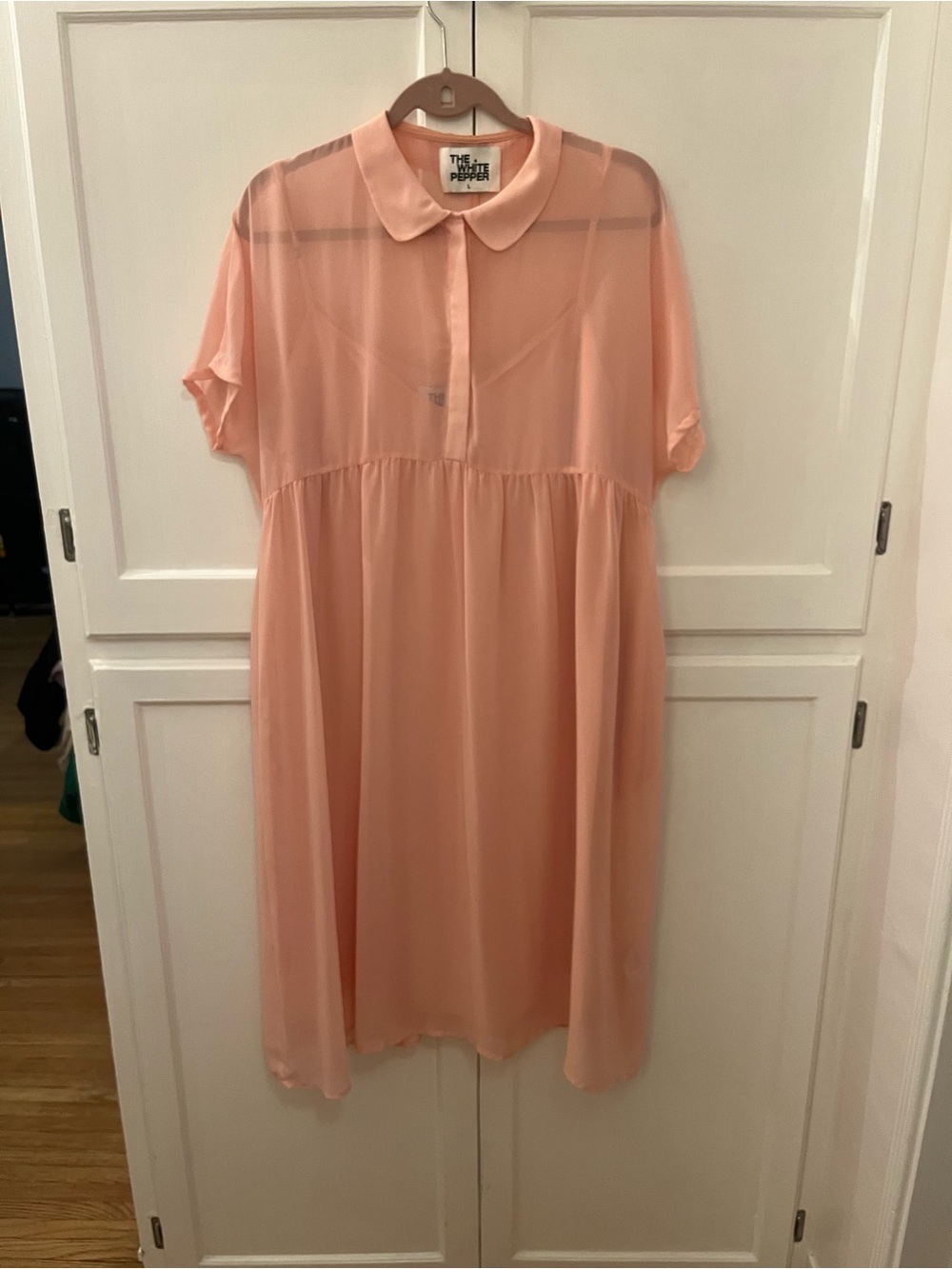 The White Pepper Sheer Pink Collared Midi Dress